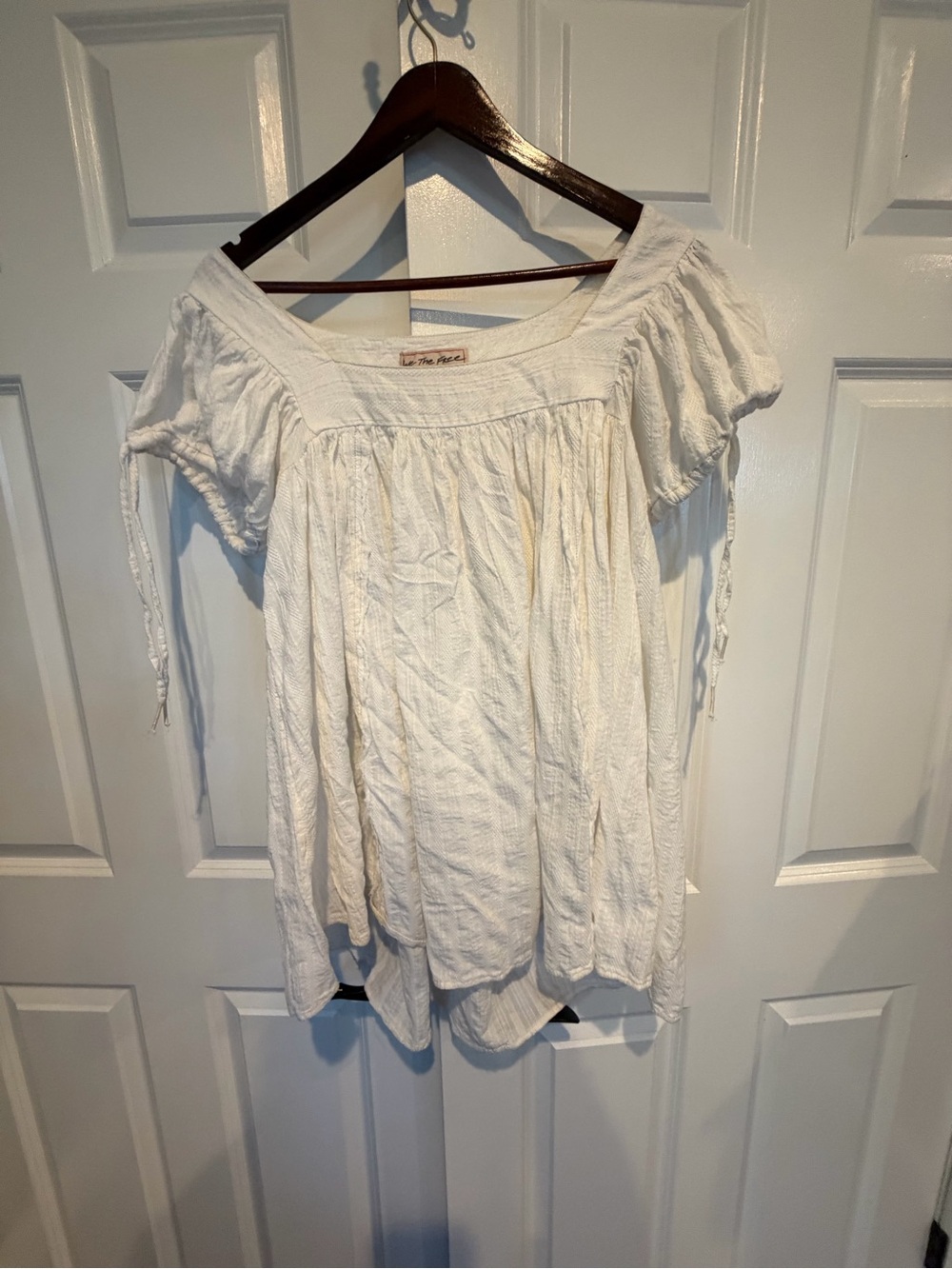 Free People Cream Off-Shoulder Textured Mini Dress
